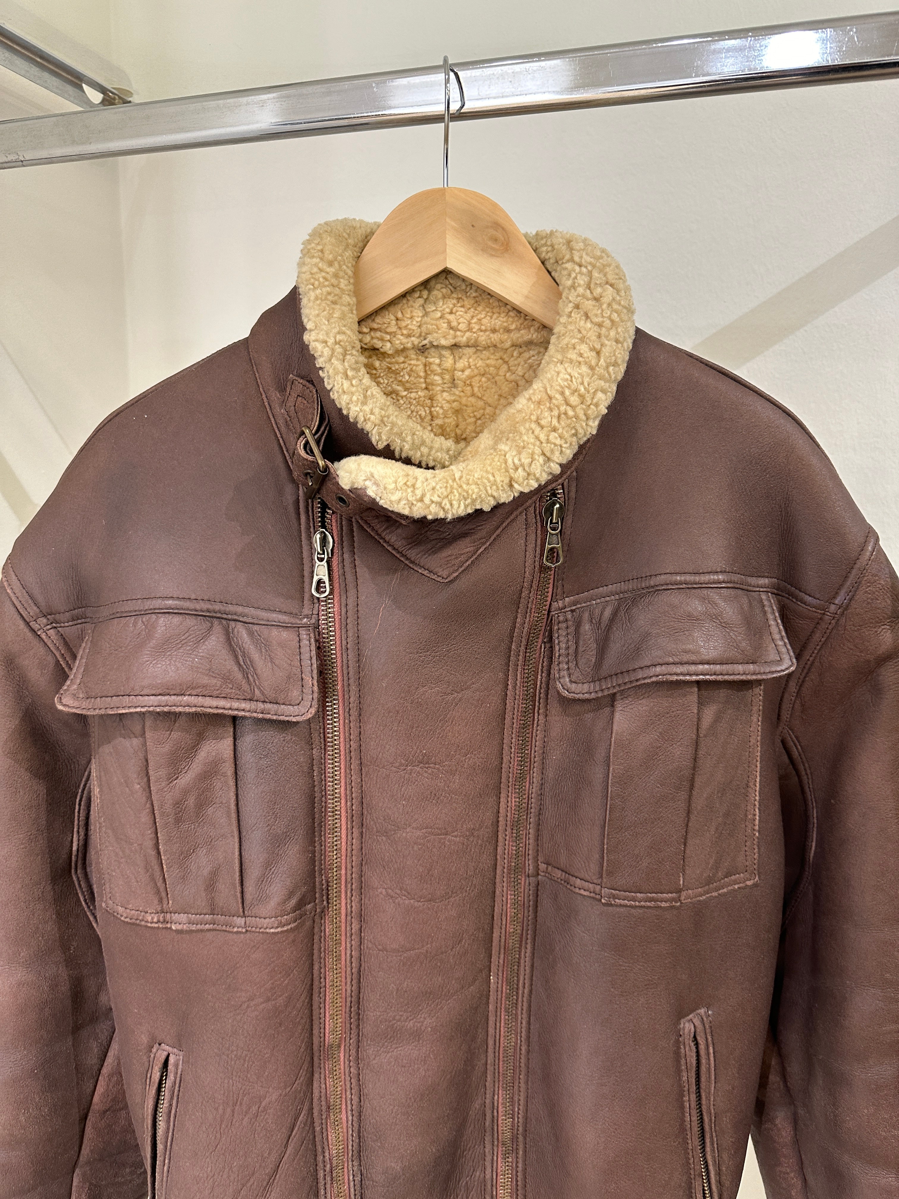 1980s Giorgio Armani oversized double zipper shearling jacket