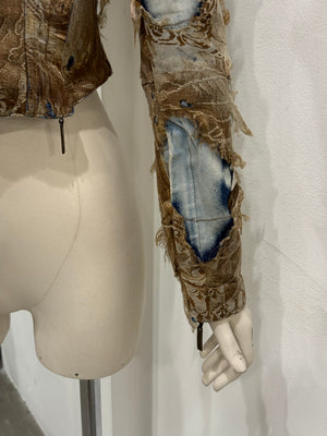 A/W2001 Roberto Cavalli “phoenix” double layer destroyed runway denim jacket