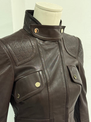 2000s Gucci monogram military leather jacket