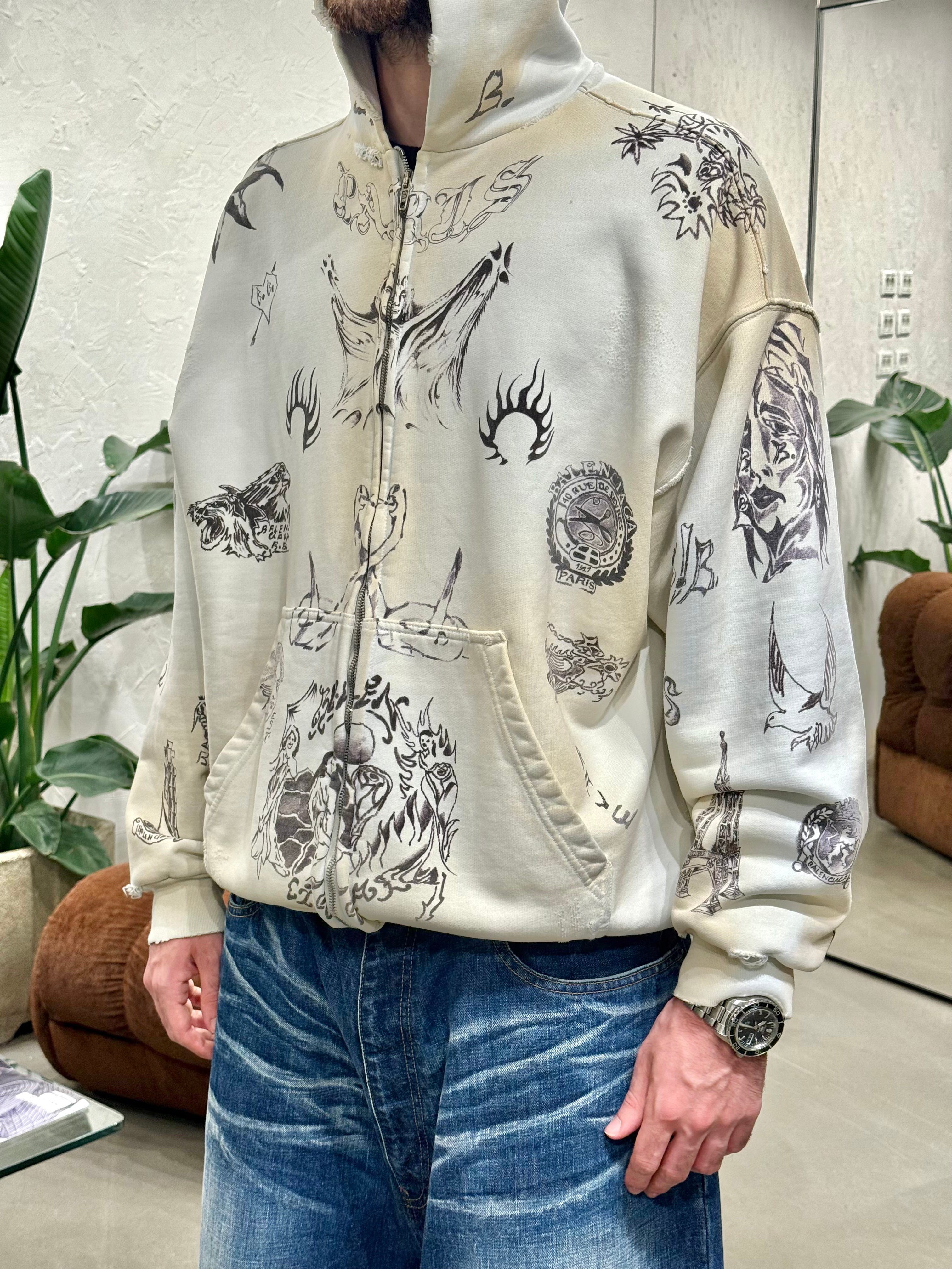 トップス balenciaga 24ss Tattoo Distressed top b56fbd01-6b80-4ccb-97fa-