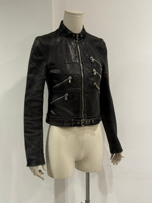 2001 Dolce & Gabbana multi zip faded distressed biker leather jacket