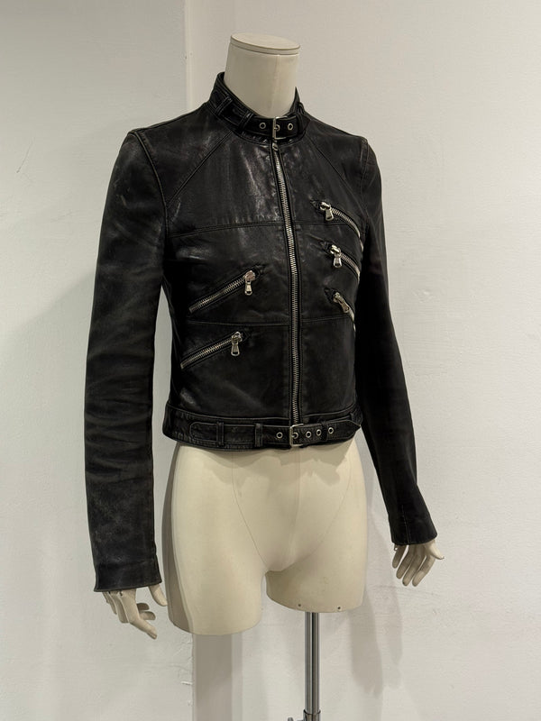 2001 Dolce & Gabbana multi zip faded distressed biker leather jacket