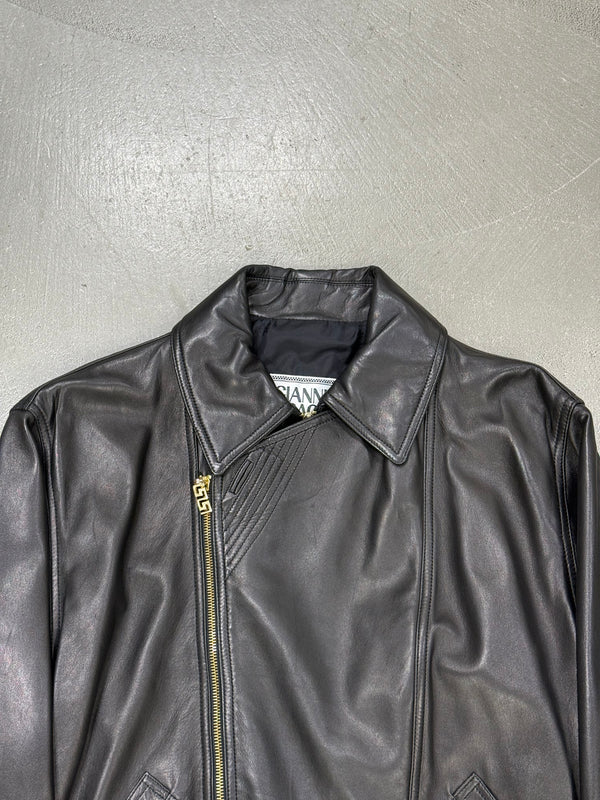 1990s Gianni Versace asymmetric leather biker jacket