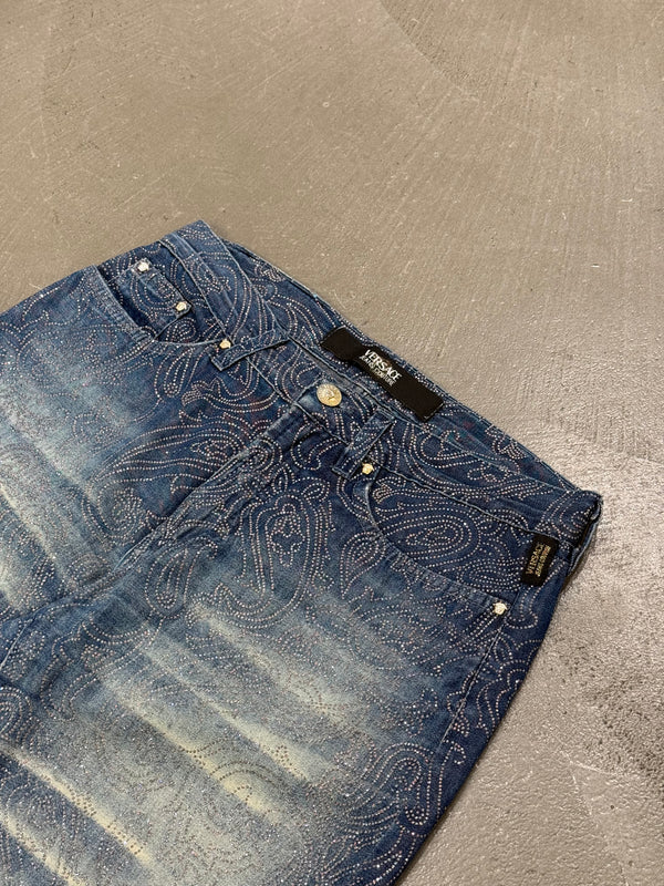 2000s Versace embellished flared denim jeans