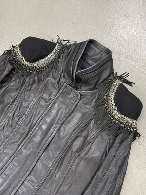 2000s Roberto Cavalli safety pin military leather jacket