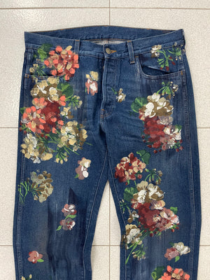 2016 Gucci Floral hand Painted Jeans