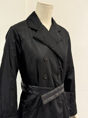 2000s Prada black double-breasted nylon coat with leather details