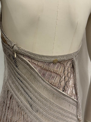 S/S2011 Roberto Cavalli crocodile print fringe halter mini dress