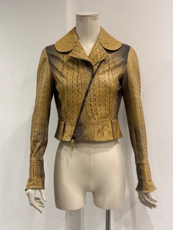 A/W2000 Roberto Cavalli crocodile embossed cropped leather jacket
