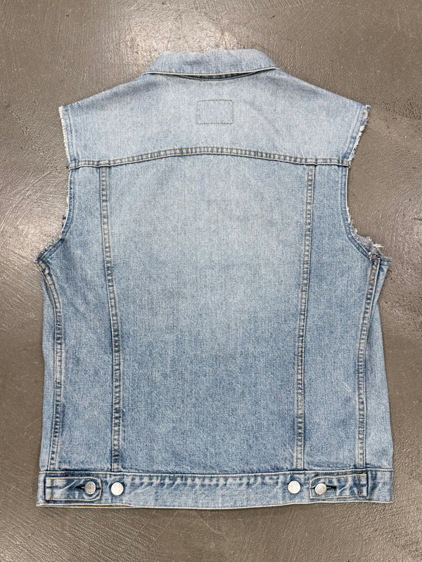 2000s Helmut Lang light wash raw edge denim vest