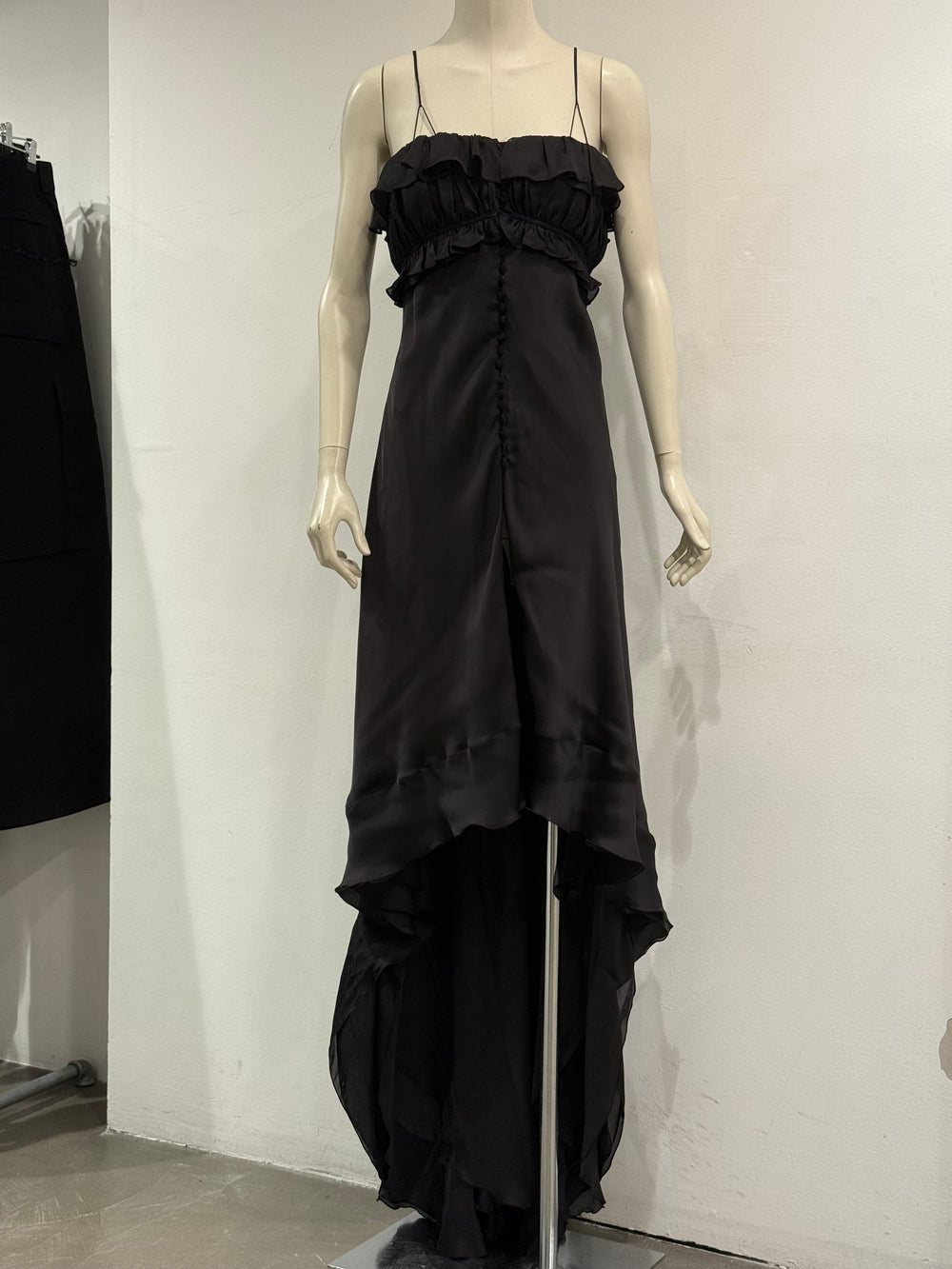 2000s Roberto Cavalli silk ruffled high-low evening dress