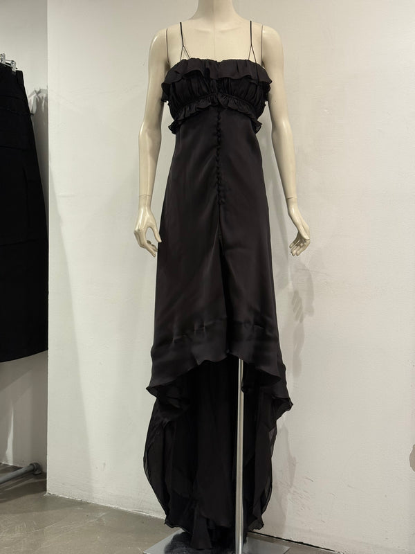 2000s Roberto Cavalli silk ruffled high-low evening dress