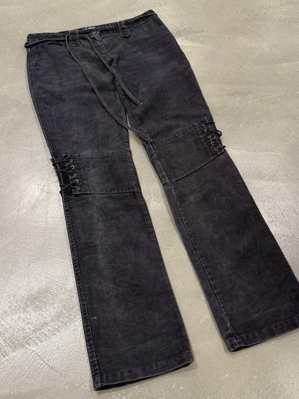2000s Armani bondage lace-up corduroy pants