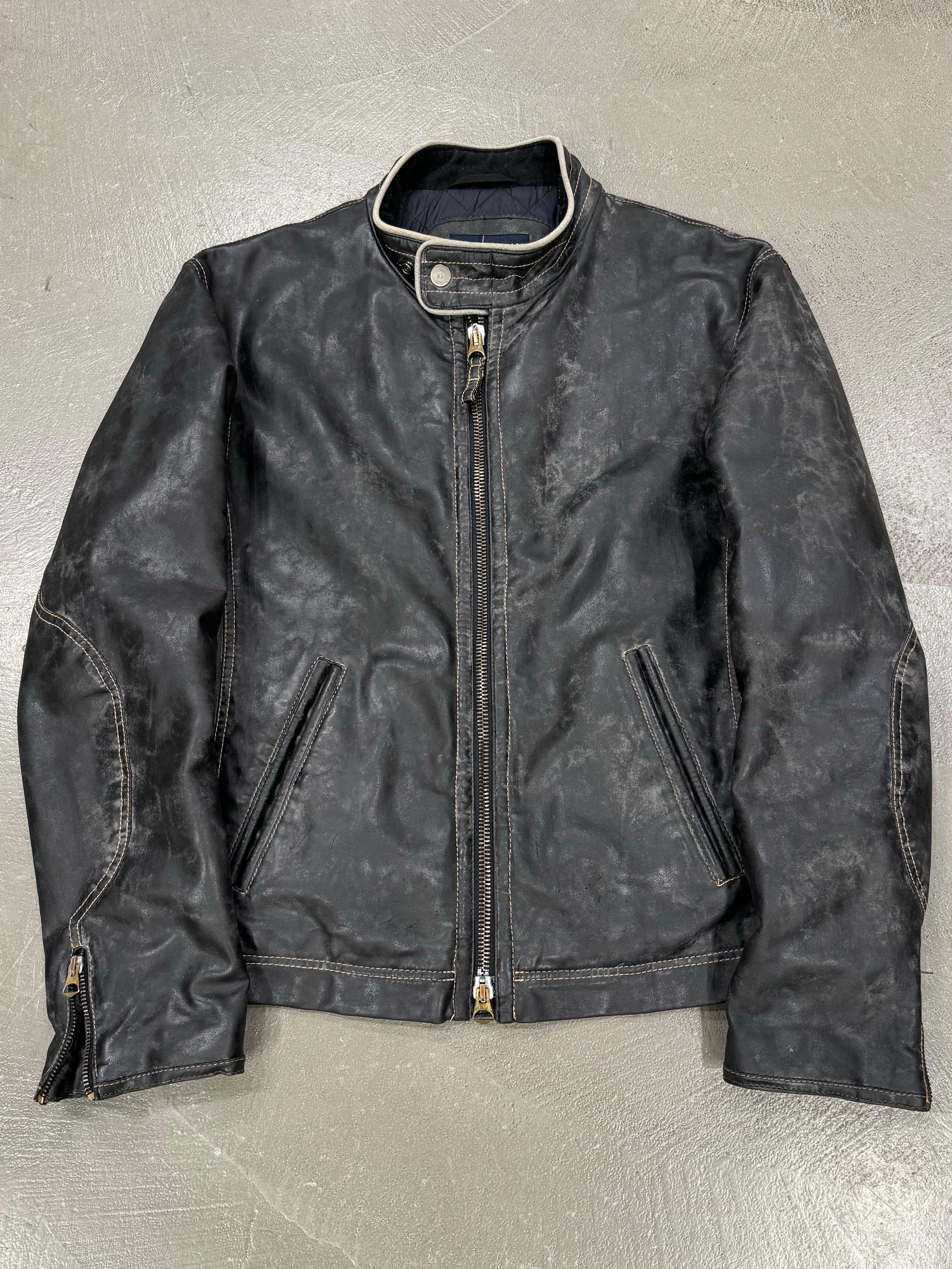 00s ARMANI Fading Black Leather Jacket Leather Jacket Restoration