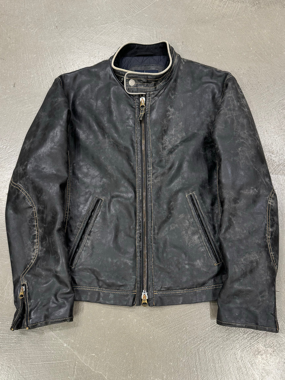 2000s Armani acid wash faded faux leather jacket