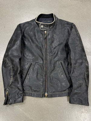 2000s Armani acid wash faded faux leather jacket