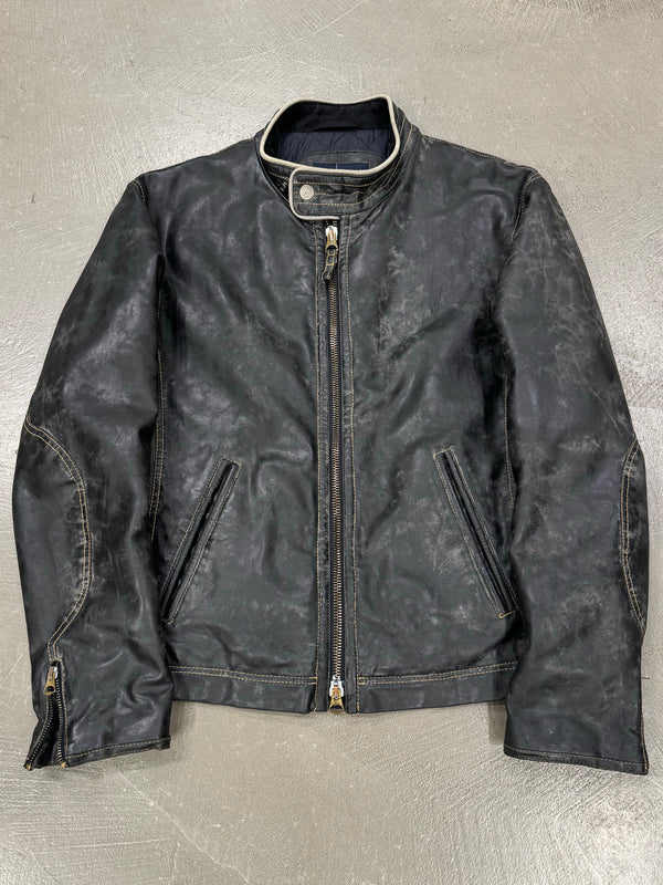 2000s Armani acid wash faded faux leather jacket