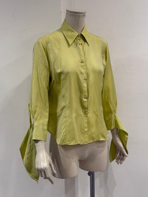 2000s Roberto Cavalli lime green silk shirt with flared cuffs