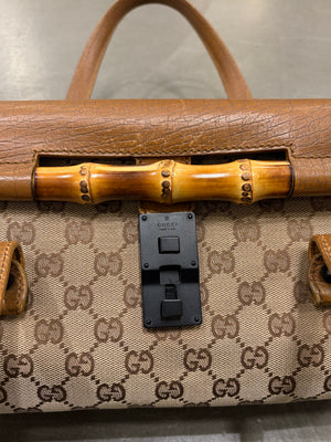 1990s Gucci monogram shoulder bag with bamboo detail