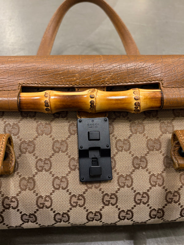 1990s Gucci monogram shoulder bag with bamboo detail