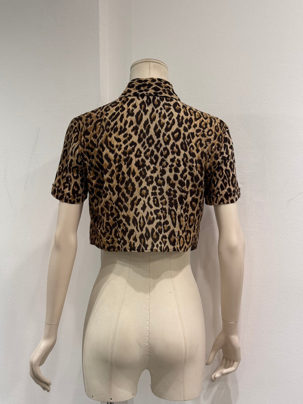 Dolce & Gabbana waist-tie detail leopard print shirt
