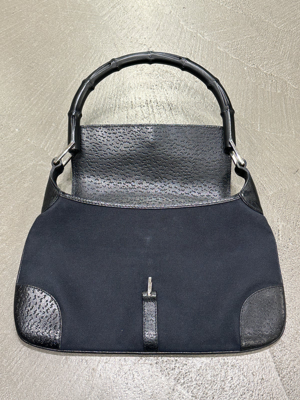 1990s Gucci by Tom Ford bamboo handle Jackie bag with leather flap