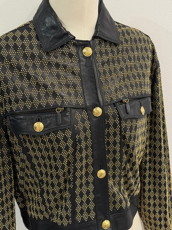 S/S1992 Gianni Versace studded leather jacket with heavy gold metal studs