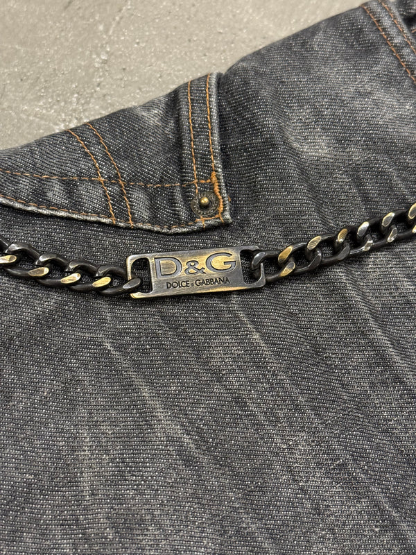 2003 Dolce & Gabbana asymmetrical heavy denim with chain
