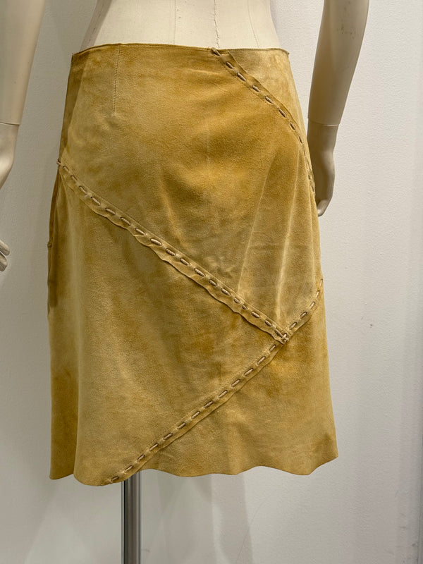 S/S2002 Dolce & Gabbana patchwork asymmetrical suede leather skirt