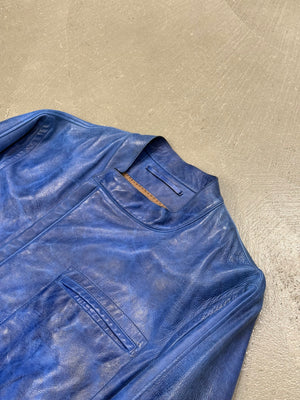 2010s Berluti distressed blue biker nabuck leather jacket
