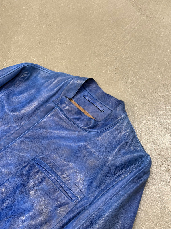 2010s Berluti distressed blue biker nabuck leather jacket