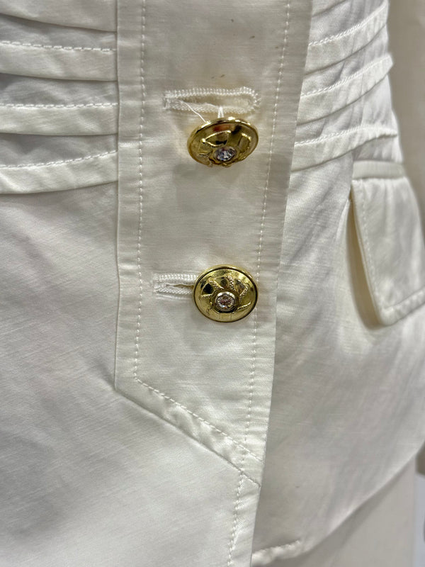 2000s Roberto Cavalli ivory satin tailored blazer