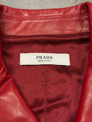2000s Prada red biker leather jacket