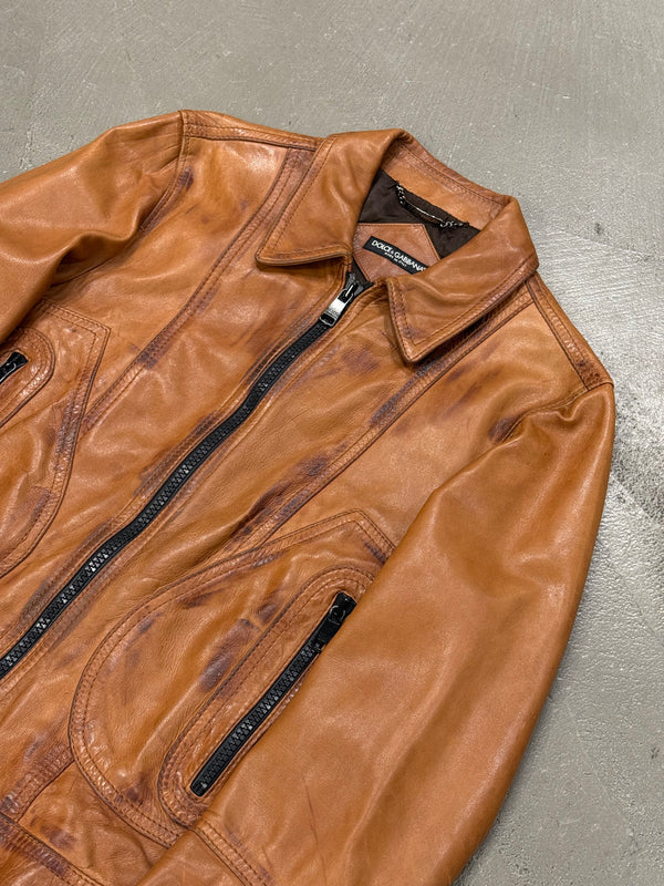 2000s Dolce & Gabbana stained rust leather jacket