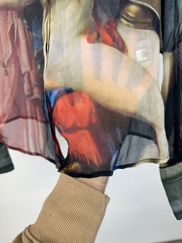 2000s Dolce & Gabbana painting print portrait silk shirt