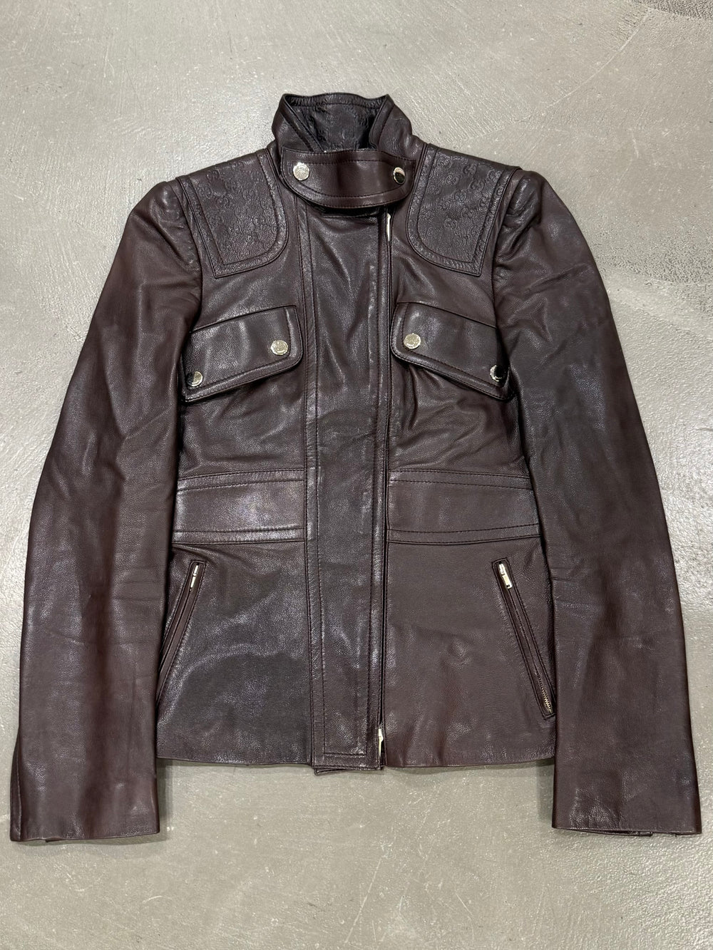 2000s Gucci monogram military leather jacket