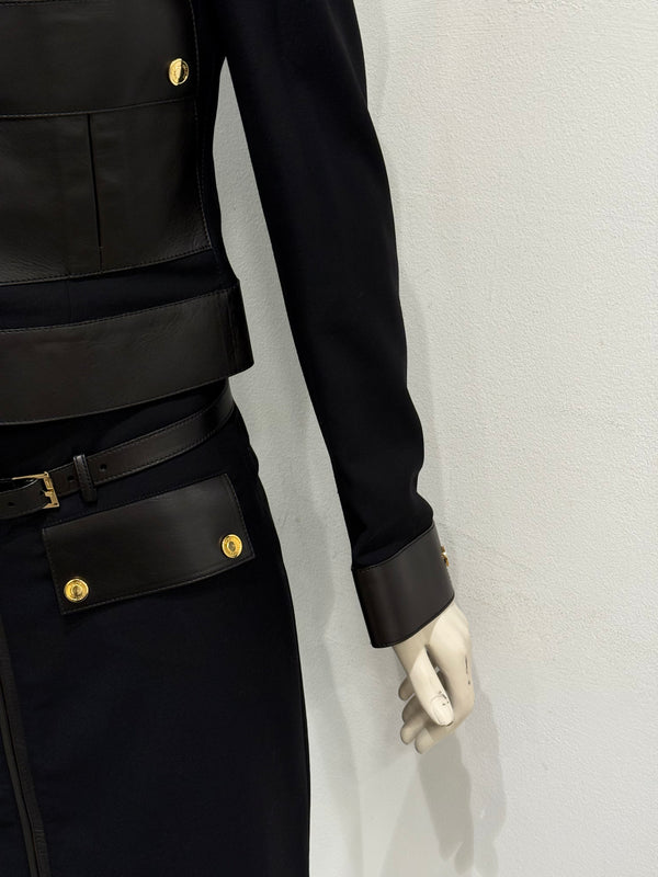 F/W2000 Gucci by Tom Ford leather-trim runway set jacket and skirt set