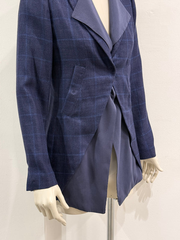 2000s Brunello Cucinelli double layer V-shape tartan blazer