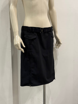 Prada wool midi belted skirt with zippers