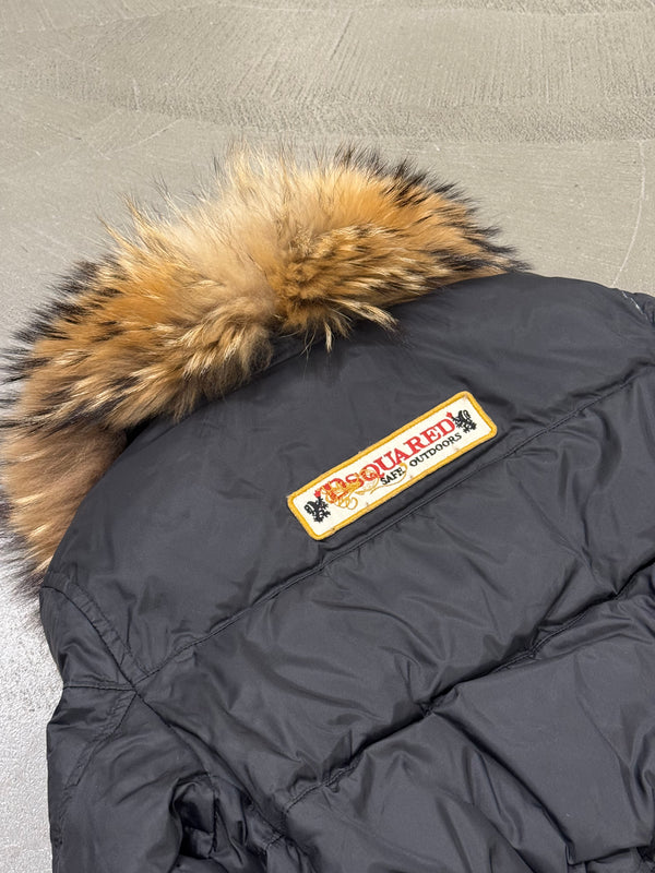 2000s Dsquared2 raccoon fur cropped puffer jacket