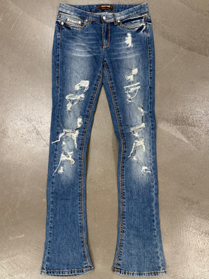 2000s Roberto Cavalli distressed flared slim jeans