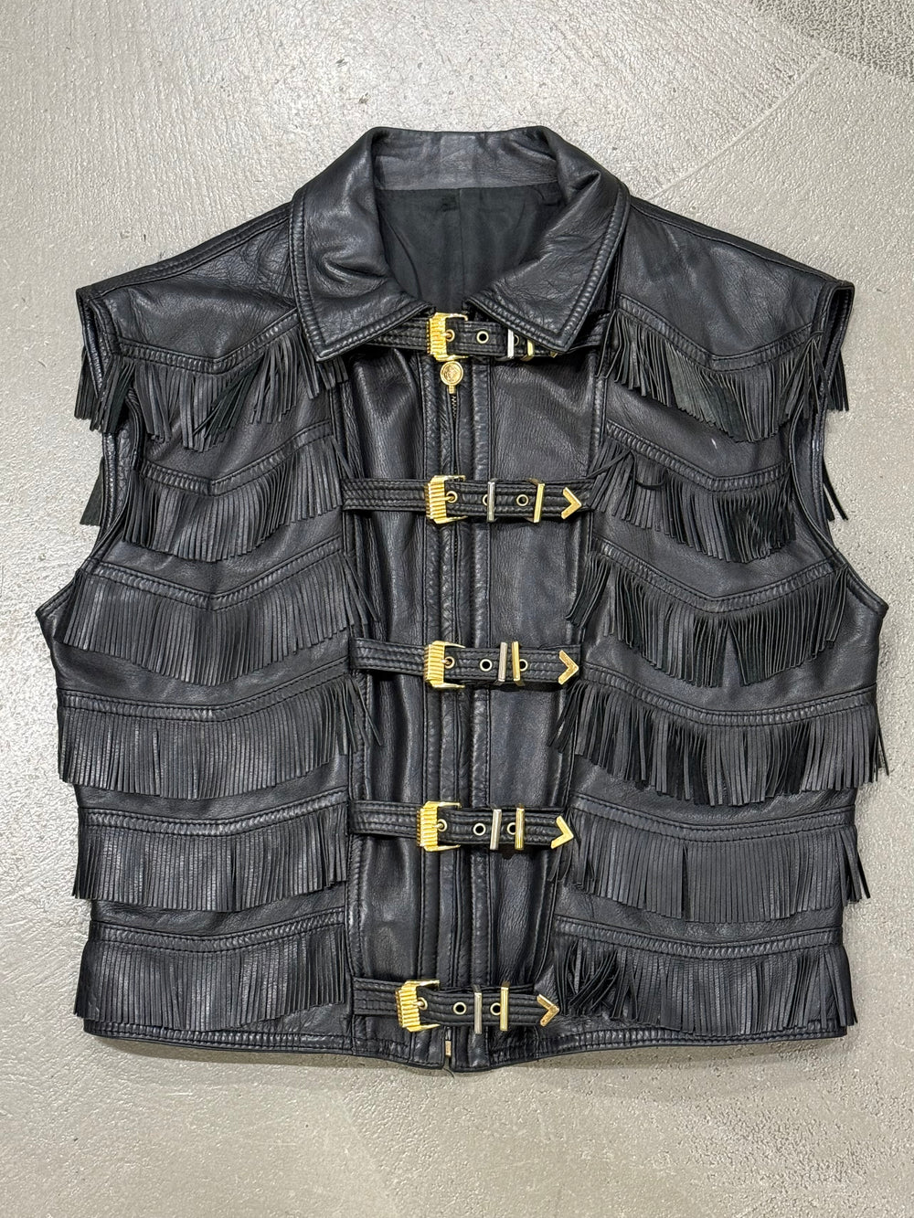 A/W1992 Gianni Versace bondage fringe leather vest