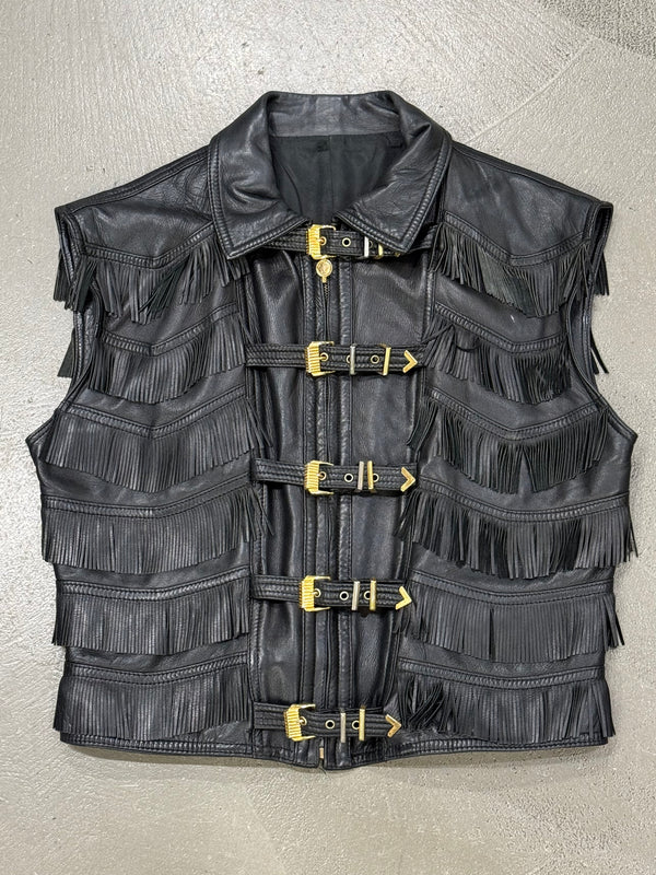 A/W1992 Gianni Versace bondage fringe leather vest