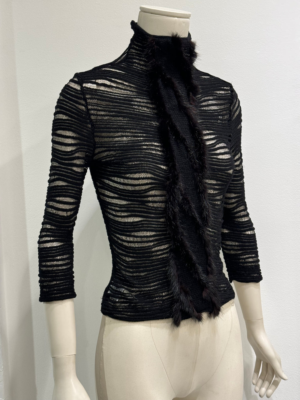 2000s Roberto Cavalli real fur transparent mesh knit