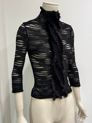 2000s Roberto Cavalli real fur transparent mesh knit