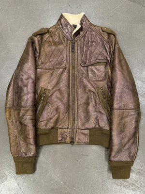 2000s Roberto Cavalli bronze metallic shearling bomber jacket