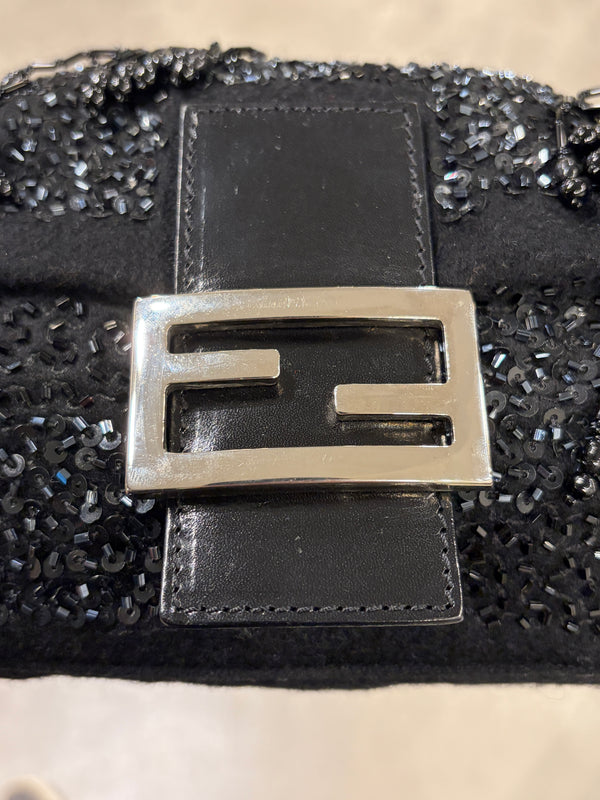 A/W2000 Fendi wool embossed hand-beaded baguette bag