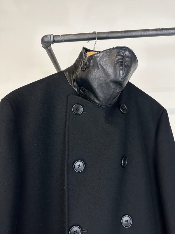AW2001 Helmut Lang double breasted leather mask coat