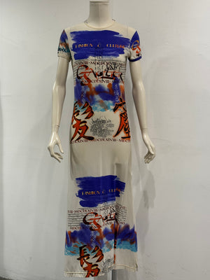 1997 Jean Paul Gaultier "fashion & culture" print dress