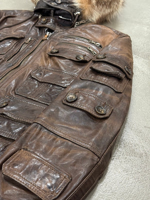 A/W2003 Dolce & Gabbana coyote fur multi-pockets cargo leather jacket